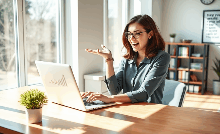 Eine Person betrachtet einen Hinweis und hat Erfolg mit ihrer Handlung.