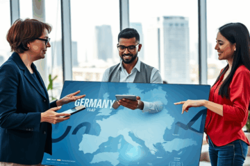 Eine Person, die sich auf die Umstellung nach Deutschland vorbereitet, um besseren Einblick in die neuen Lebensumstände zu bekommen.